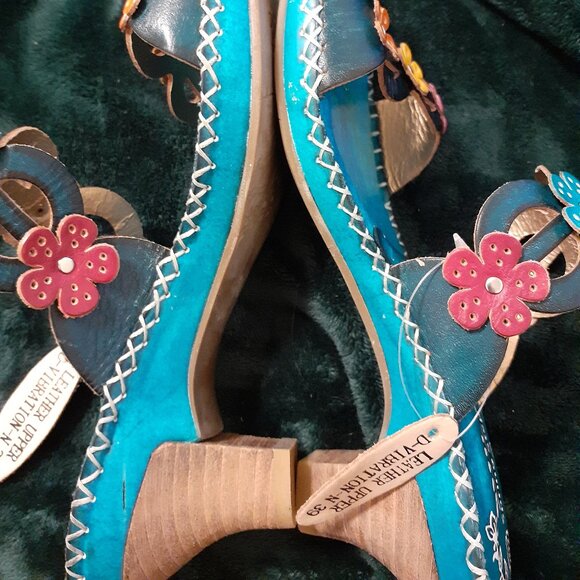 SPRING STEP LEATHER FLOWER LOW HEELS NEW WITH TAGS BEAUTIFUL BEAUTIFUL - Picture 7 of 16